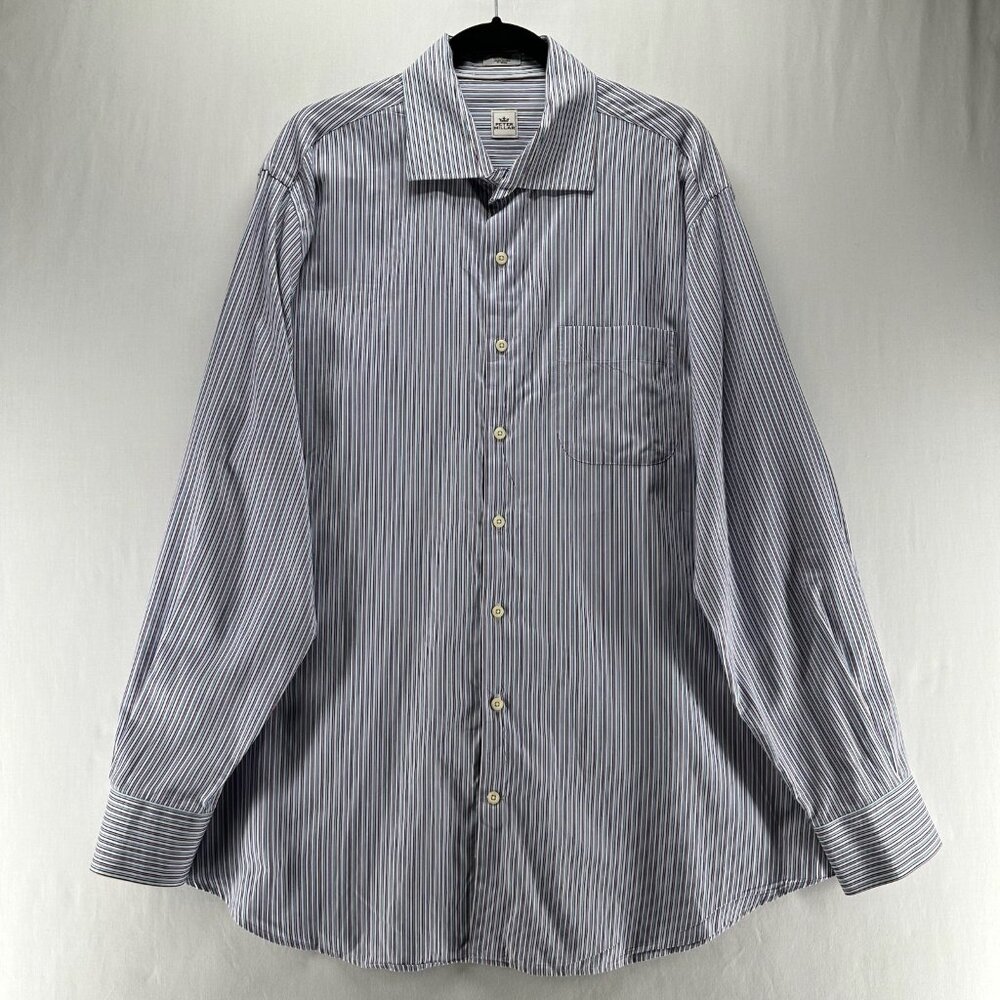 Peter Millar Button Up Shirt Mens XL Long Sleeve Preppy Stripe White Blue Purple